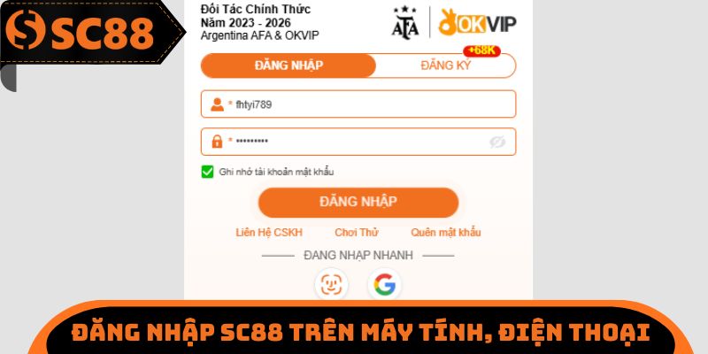 Đăng nhập SC88 03 bước trên máy tính, điện thoại